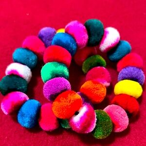 Pair of Pom-pom Scrunchies Bracelets, Elastic.